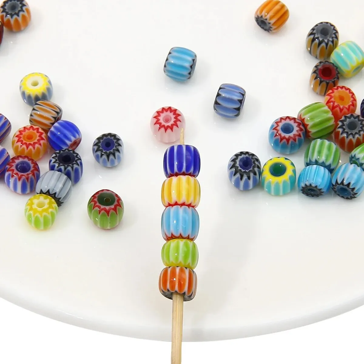 30pcs Glass Thousand Flowers Nepalese Pumpkin Beads Scattered Beads Handmade DIY Hand Strands Striped Bucket Beads Necklace Acce