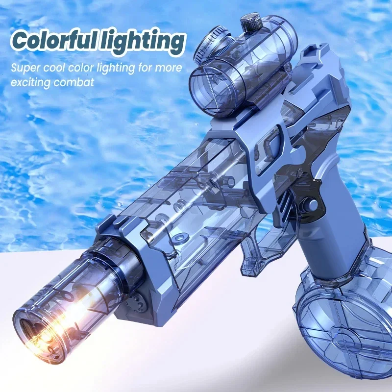 Electric Water Gun With LED Light Rechargeable Automatic Water Guns Large Capacity Water Squirt Summer Swimming Pool Water Toys