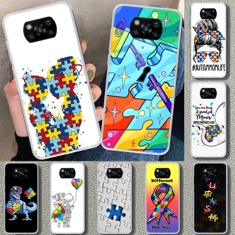 Autism Support Puzzle Phone Case Cover for Xiaomi Poco X6 X5 X4 X3 Nfc F6 Pro F5 F4 Gt F3 F2 F1 M5S M5 M4 M3 M2 Art Coque X5 X4 