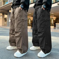 Teen Boys Cargo Pants Loose Casual Fashion Children Trousers Pockets Design Trendy Cool Streetwear Kids Pants 6 8 10 12 14 Year