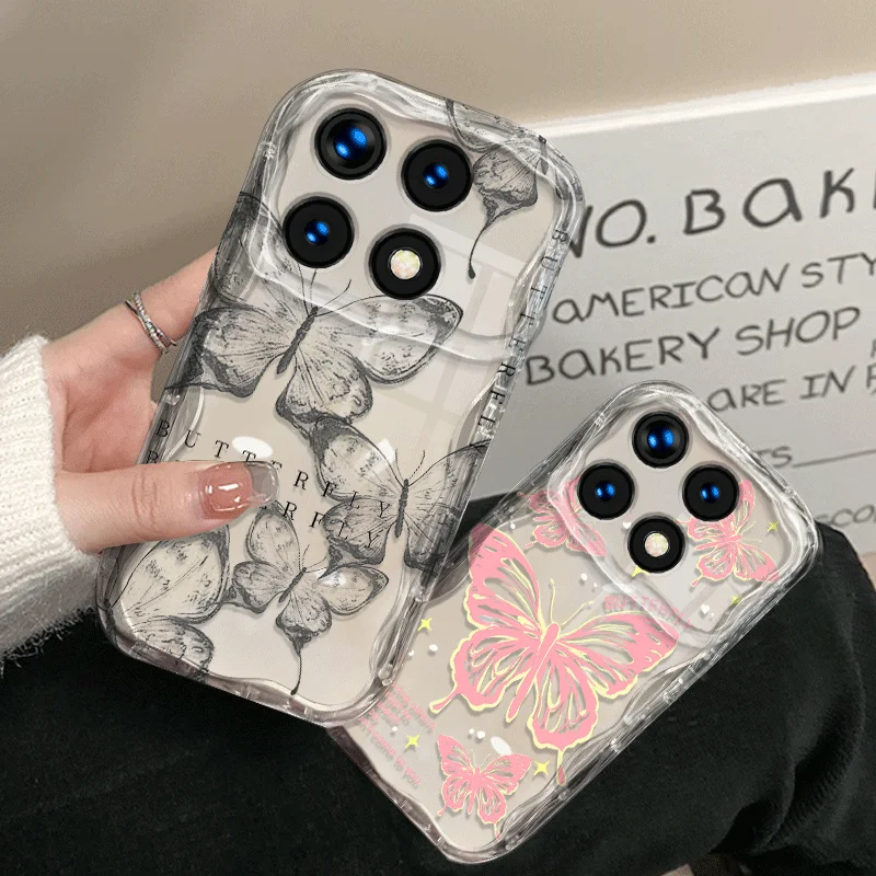 Capa tpu flexível para xiaomi poco x6 pro f6 pro 5g, à prova de choque, padrão de borboleta, capa protetora traseira fundas