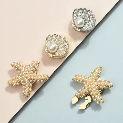 2Pcs Summer Vacation Beach Starfish Shell Pearl Shirt Button Cover Cufflinks  Sleeve Button Women Jewelry Decoration Gift