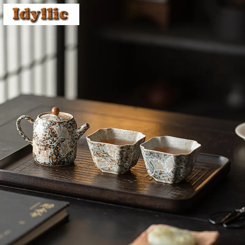 

Handmade Ginkgo Blue And White Firestone Red Tea Set Complete Set Vintage Tea Ceremony Set Teapot And Tea Cup Set Cafes Craft