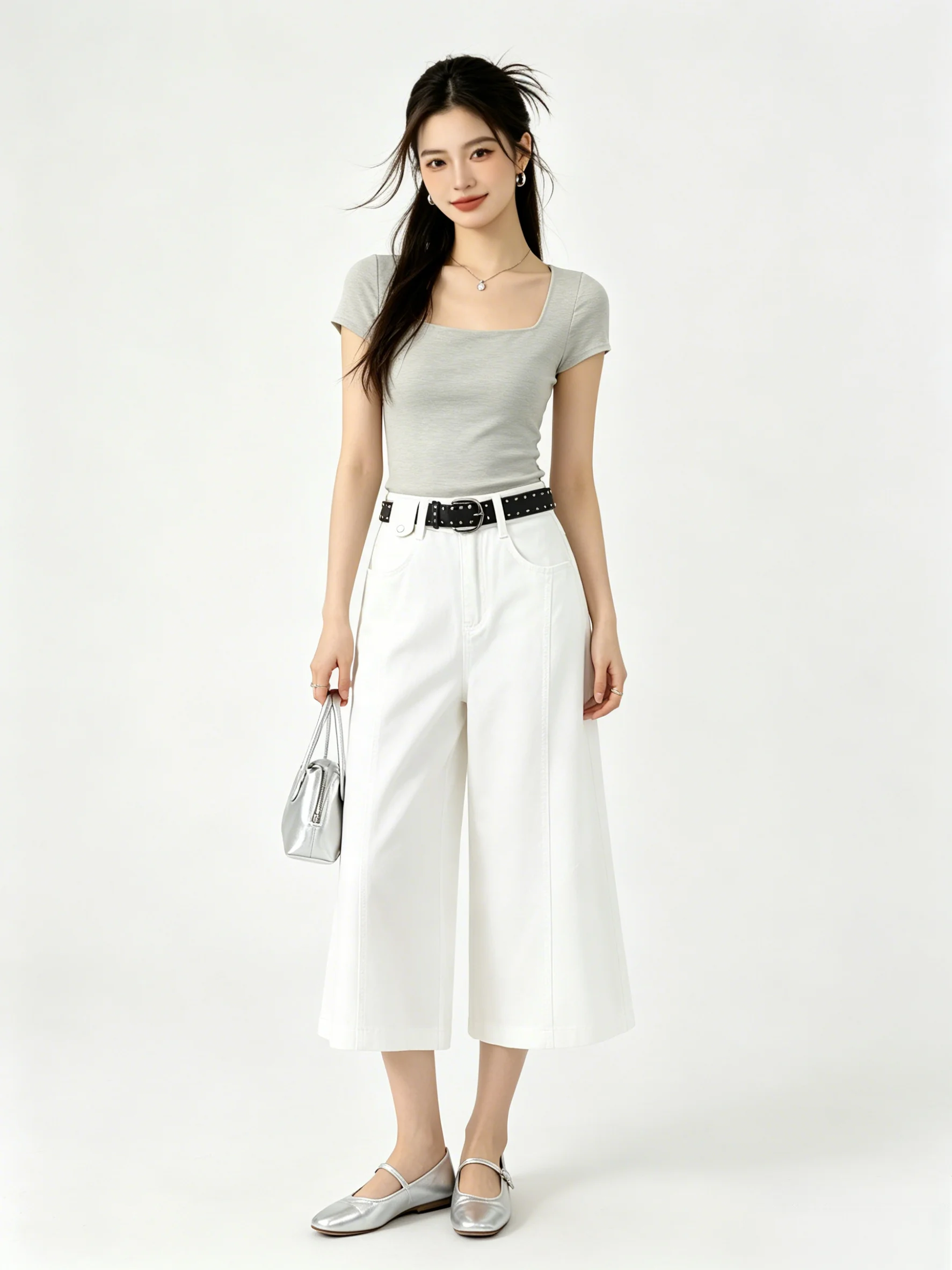 High Waist Wide Leg Jeans Skin-friendly Summer New Style Commute Casual Loose Slimming Eight Parts Korean Version Jeans
