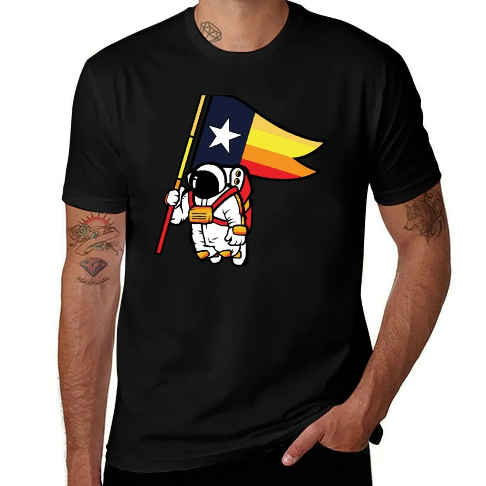 Houston Champ Texas Flag Astronaut Space City T-Shirt Casual Trendy Streetwear Tee Shirt T-Shirt