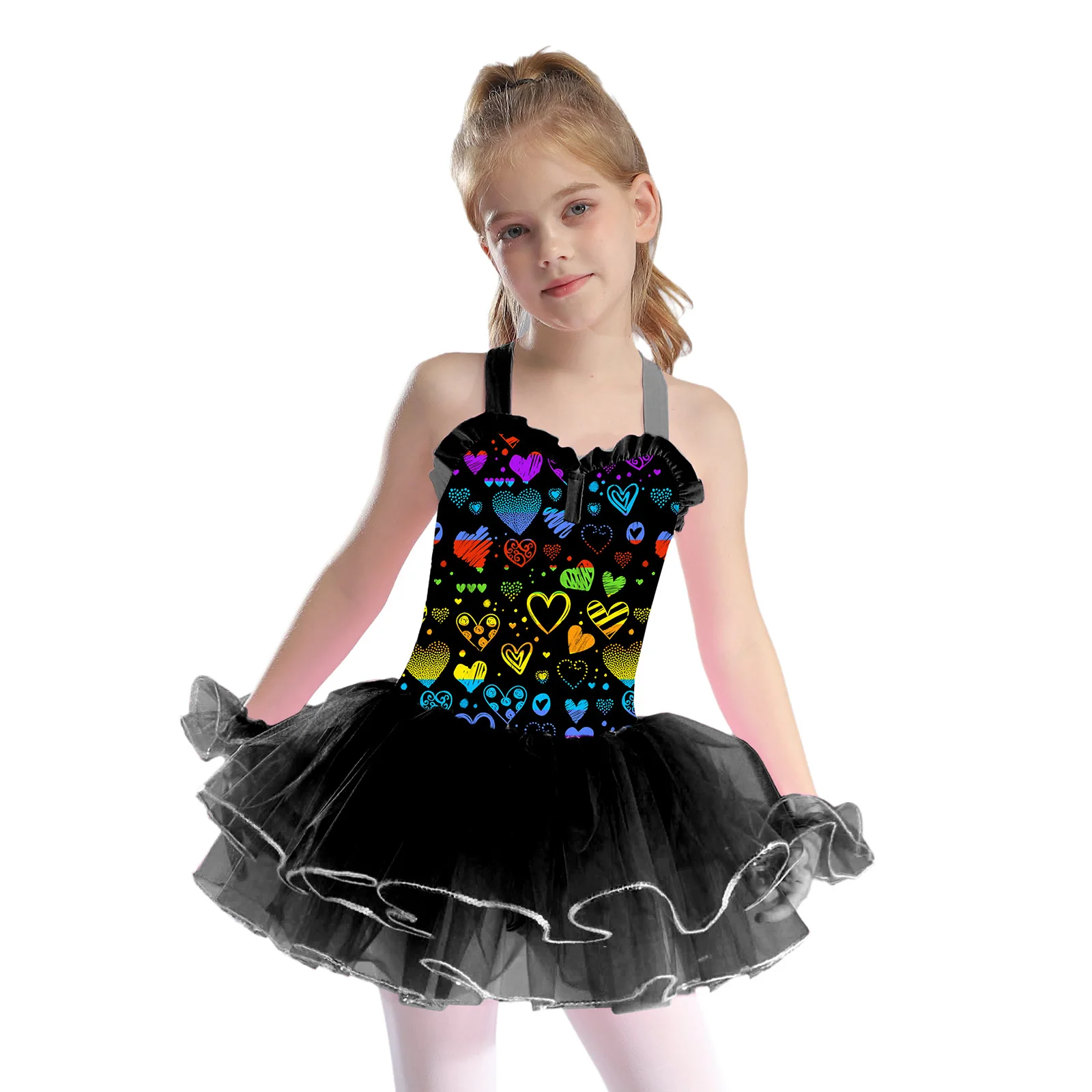 

Kids Girls Figure Skating Dance Performance Costume Gymnastics Ballet Leotard Dress Sequins Mesh Tutu Dress with Arm Sleeve Set