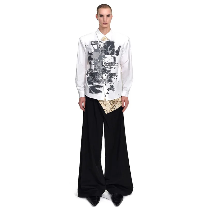 Luzhen dupla camada falsa design de duas peças retalhos bainha calças casuais masculinas streetwear 2025 calças elegantes originais jy3932