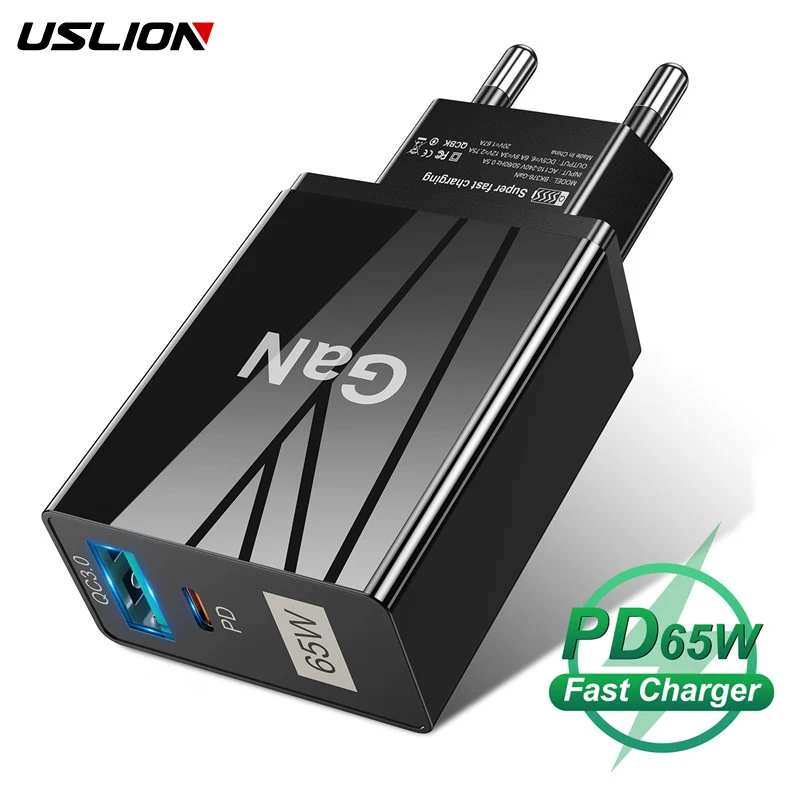 USLION USB Charger PD GaN Charger for Macbook Tablet Quick Charge 3.0 Type C USB Charger Portable Fast Charger For iPhone Xiaomi