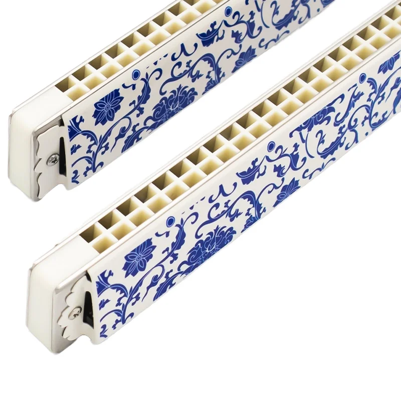 Blue White 24-Hole Polyphonic Octave Harmonica in C Key Professional for Adults Durable & Eco-Friendly 2410PS