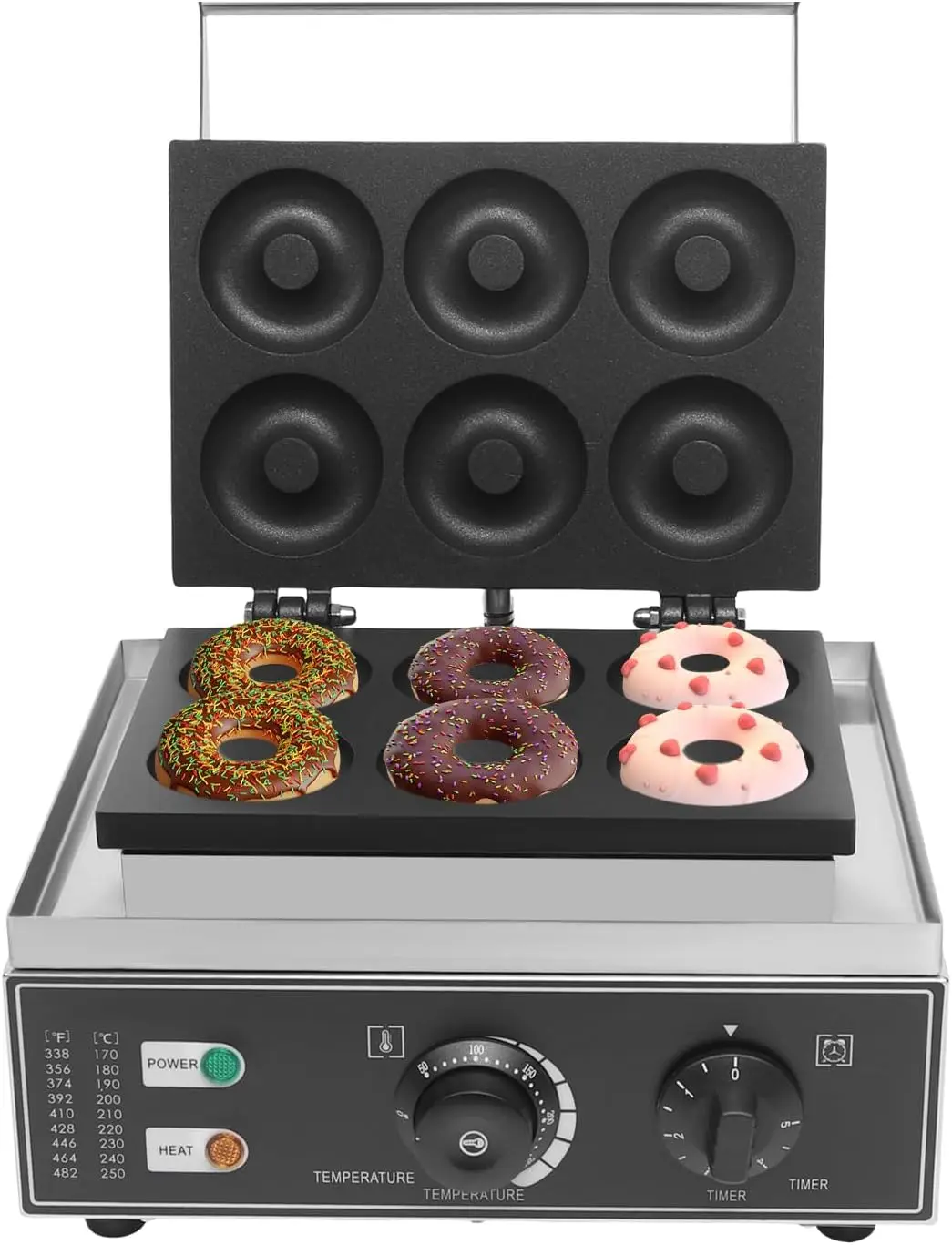 

Donut Maker Machine Pancake 6Holes Double-Sided Heating Electric Doughnut Commercial Stainless Steel Non-Stick Waffle Bake With