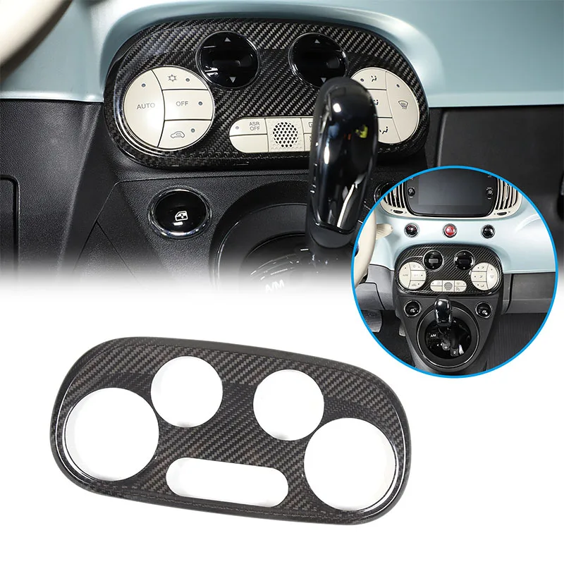 For Fiat 500 2016+ real carbon fiber car styling car air conditioning adjustment switch button frame sticker car accessories