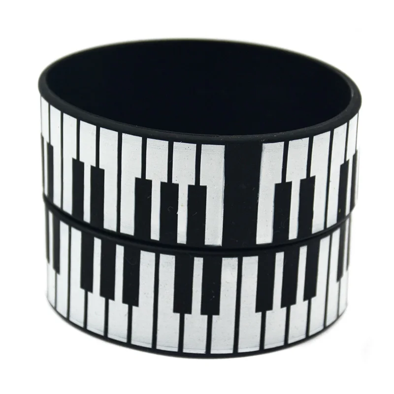 1 PC Piano Keys Silicone Rubber Bracelet Printed Logo One Inch Wide Bangle