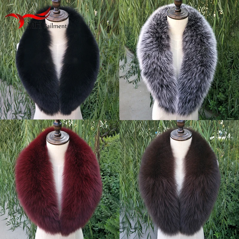 Women Winter Real Fox Fur Collar Hood Trims Fur Decor Shawl For Coat Parkaks Large Size Neck Warm Fur Scarf  Long Scarves Female