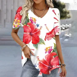 Women's T shirts Tee Floral Printed Daily Weekend Vintage Short Sleeve Tops Loose V Neck Regular Fit Summer Streetwear Blouses