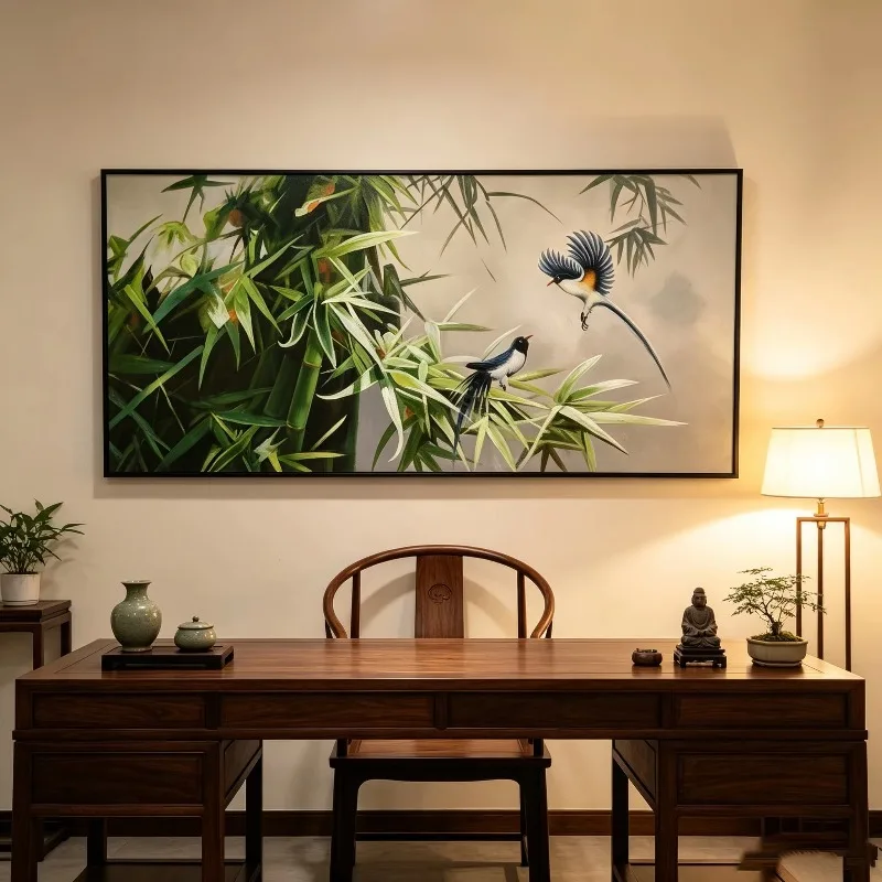 Hand Painted Bamboo Canvas Painting, Chinese Style Bamboo Forest Wall Art, Vintage Home Decor for Bedroom Study