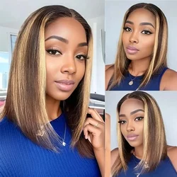 Highlight Lace Front Bob Wig Human Hair Ombre Honey Blonde 13x4 Wigs 10-16inch 4/27 Colored Transparent Frontal Lace Wig