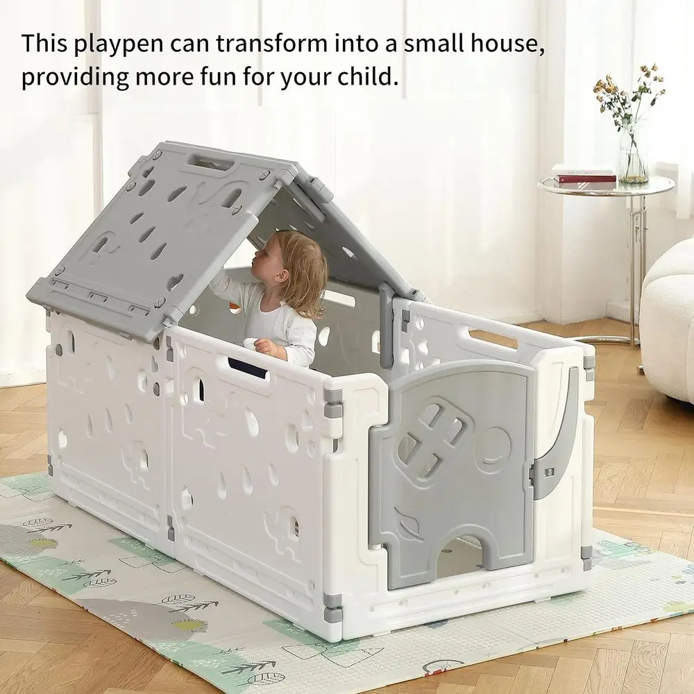 مركز أنشطة روضة الأطفال متعدد الألوان - منطقة لعب آمنة للاستخدام الداخلي/الخارجي (أبيض ورمادي) #3