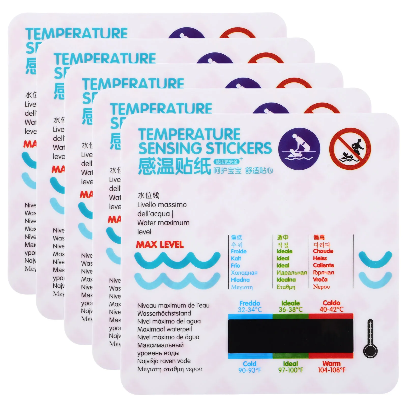 Autocollant de température de l'eau de bain pour bébé, 5 pièces, pour moniteur LCD, autocollant adhésif étanche pour baignoire, thermomètre de sécurité pour enfants