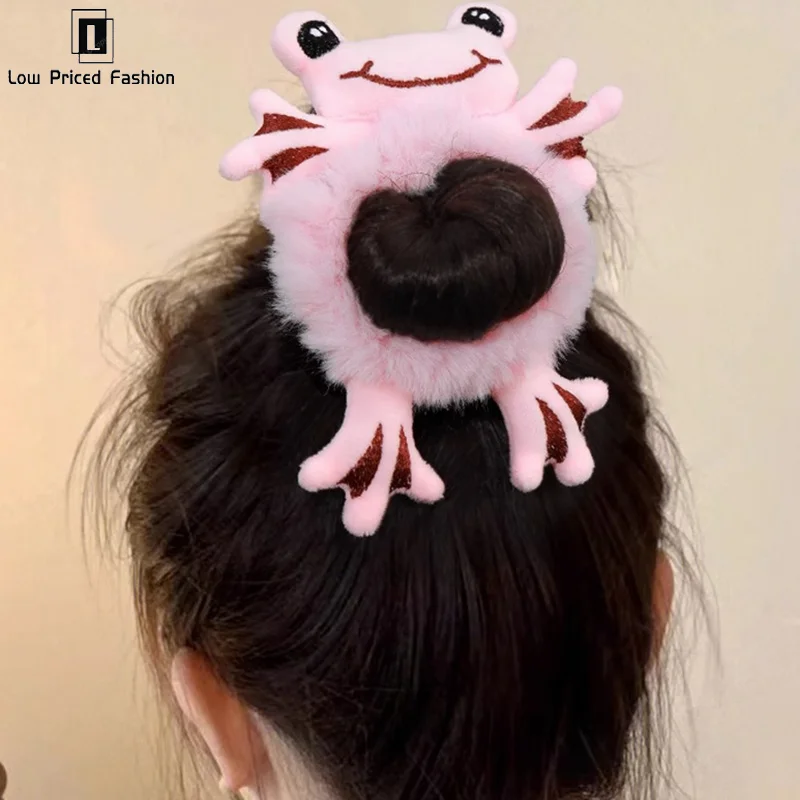 2Pcs Cartoon Plush Bear Hair Ring Nie rani włosów Nakrycie głowy Dziecięca opaska do włosów Koreańska gumka do włosów Marmurowa głowa Akcesoria do włosów