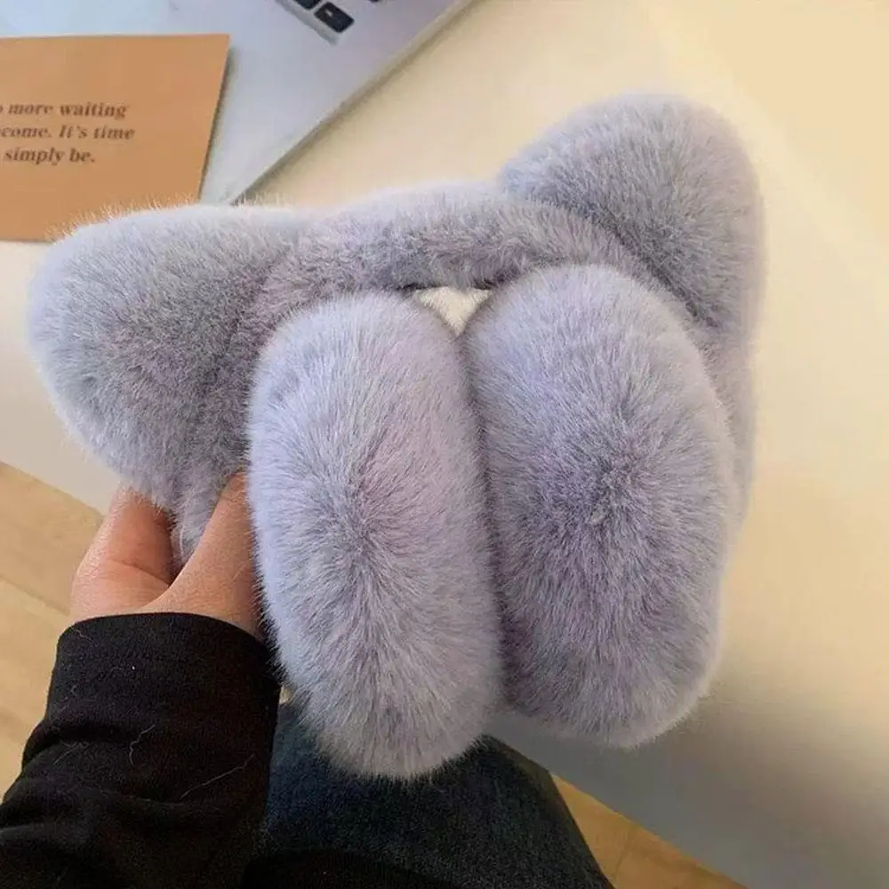 Windproof Ear Cover Retractable Plush Ear Warmers Foldable Cat Ear Earmuffs Fluffy Solid Color Cute Warm Winter Ear Protection