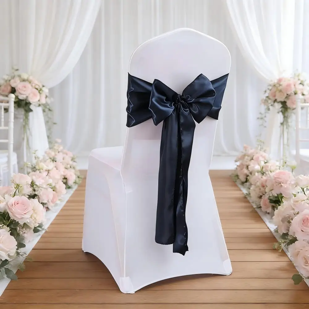 Satin Chair Sash Bow Tie Knot Band for Wedding Birthday Party Hotel Show Shiny Color Holiday Celebration Festival Decoration