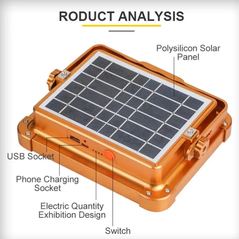 Camping Lantern Solar Flood Light Rechargeable Lantern Outdoor Waterproof LED Spotlight Solar Panel Emergency Camping Lamp 500W