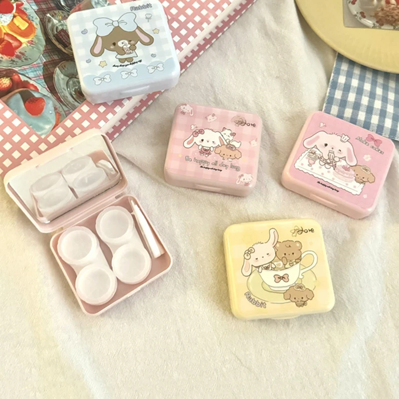 

Милые портативные мультяшные маленькие контакты с кроличьим глазом и зеркалом, футляр для контактных линз, контейнер для цветных линз, коробка для вечерние, дорожный набор