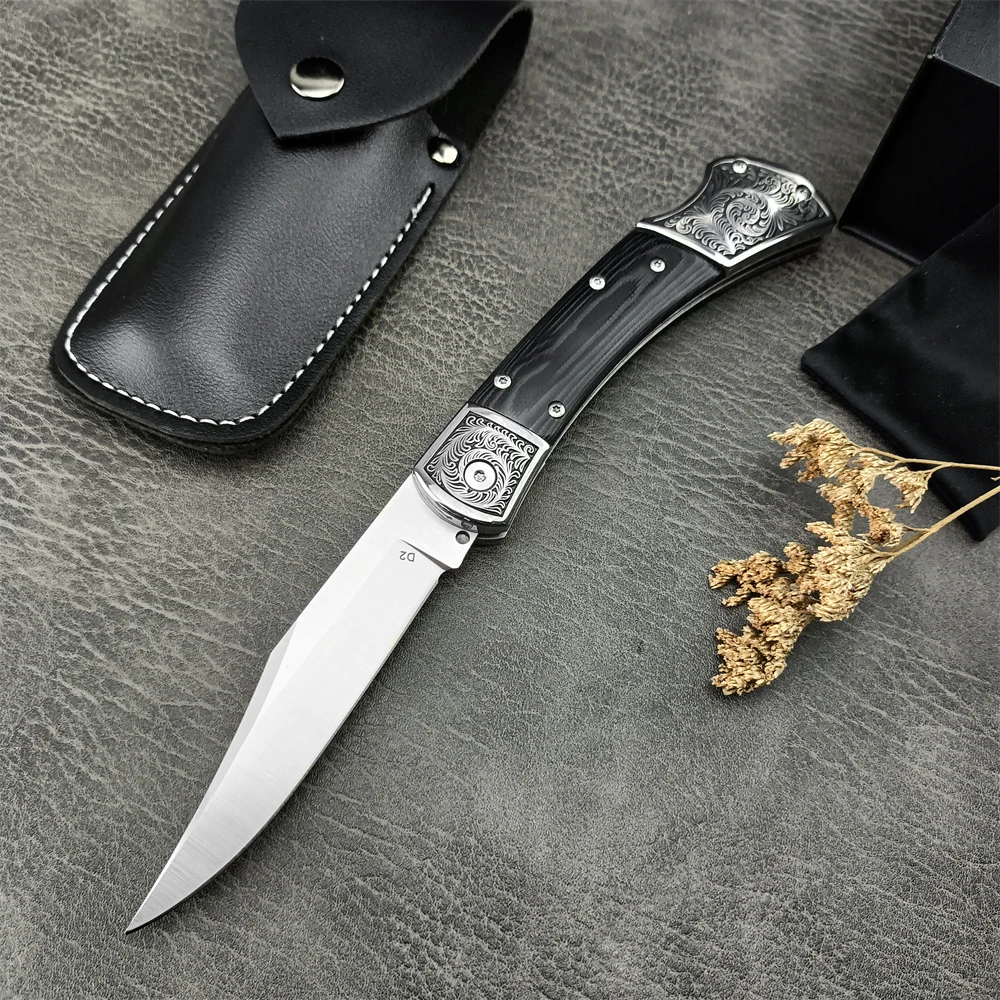 

AU TO Pocket Folding Knife D2 Sharp Blade Beautifully Carved Mikata Handle Outdoor Knife Camping Hunting Tactical Portable Tool