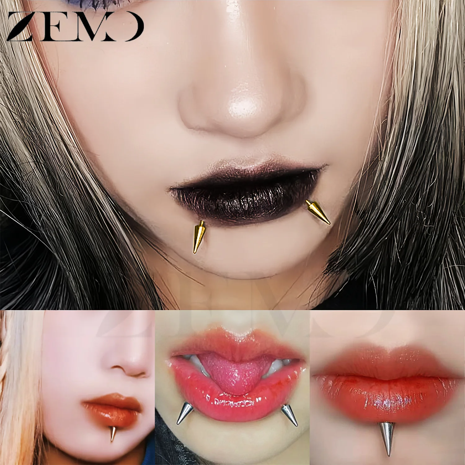 10PCS Stainless Steel Spike Labret Lip Piercing Set