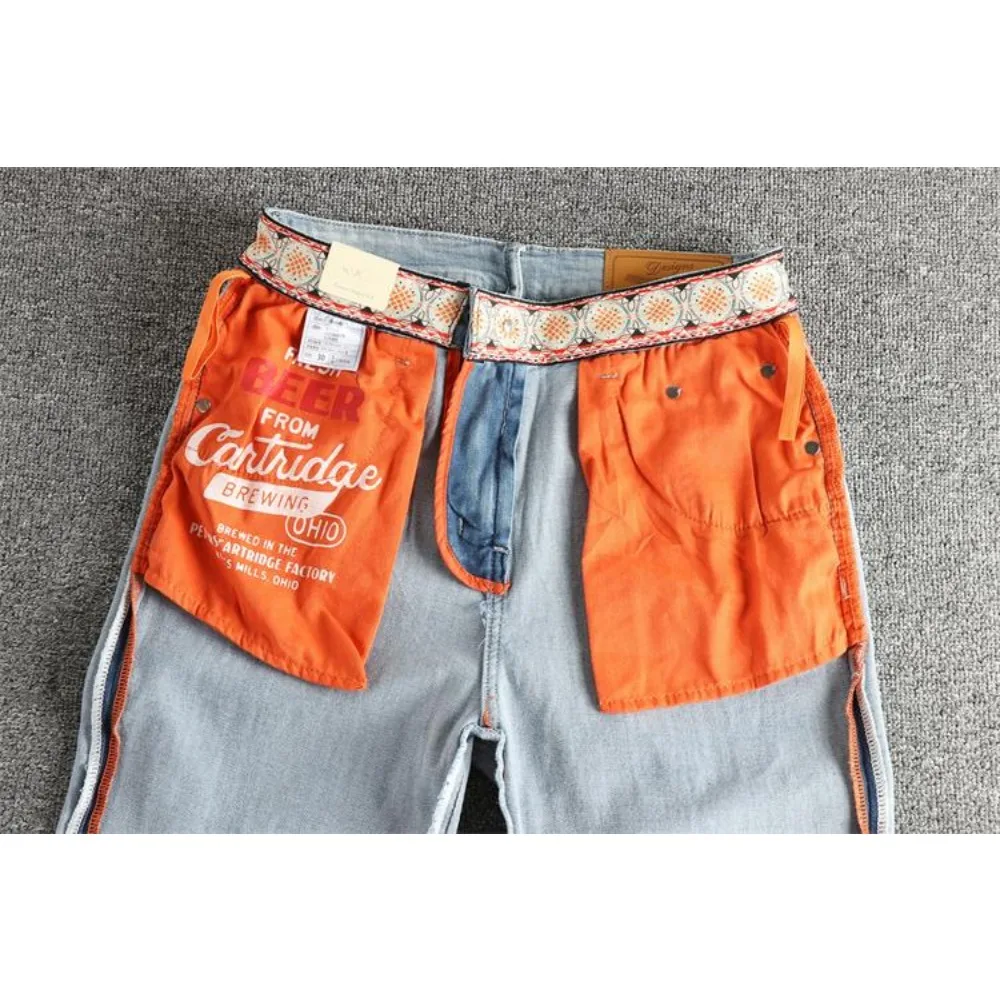 بنطال جينز ريترو واش باهت باللون الأزرق الفاتح للرجال ذو أقدام نحيفة أمريكية عصرية متعددة الاستخدامات للشباب من تسع نقاط #5