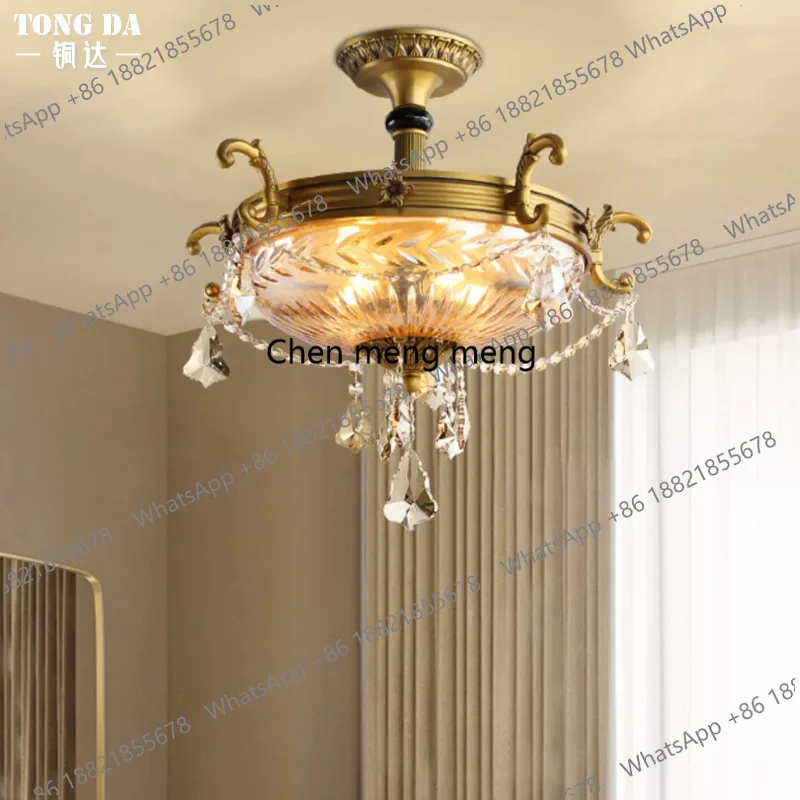 

European master bedroom all copper crystal ceiling lamp American retro villa living room dining room chandelier French