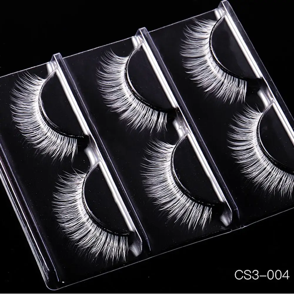3 Pairs Dramatic White False Eyelashes Manga Natural Fluffy Faux Mink Eyelashes Thick Dense Cosplay Eyelashes Stage Festival