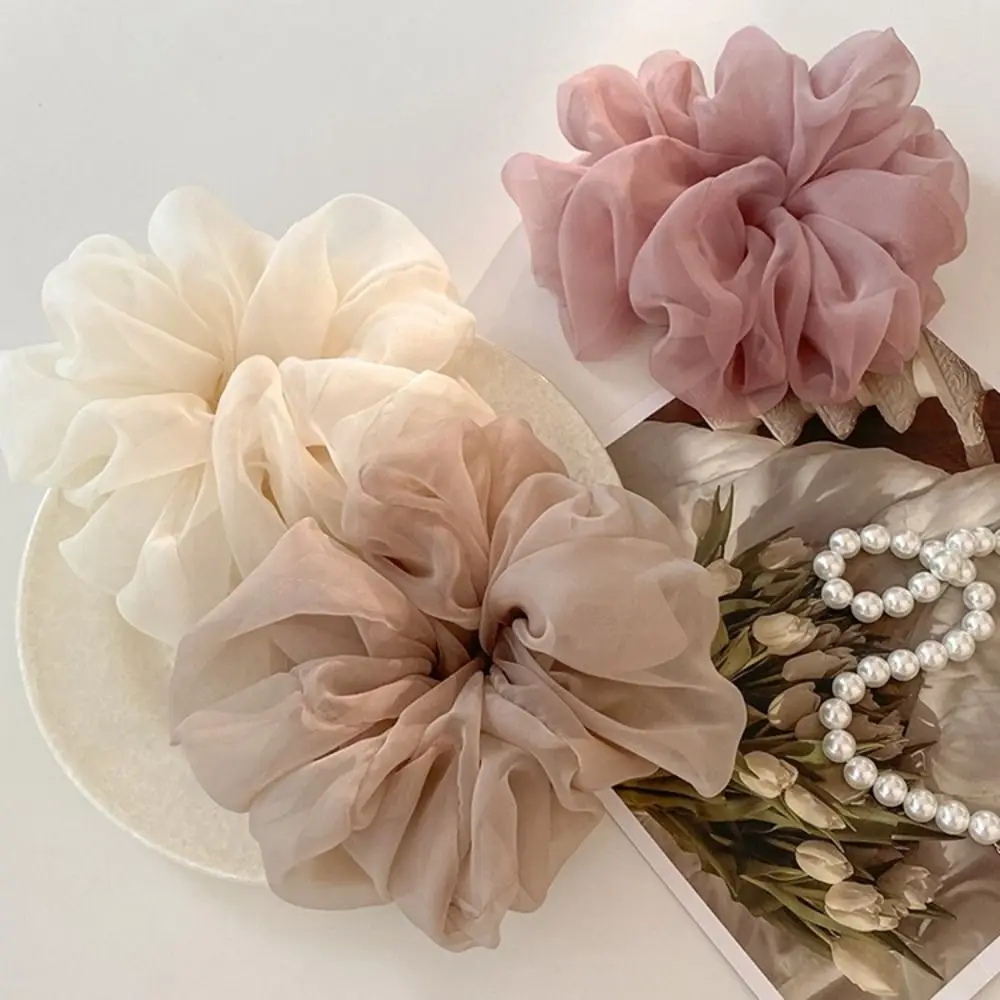 Scrunchies de organza extragrande para mulheres, corda chiffon, bandas elásticas, meninas coreanas, verão