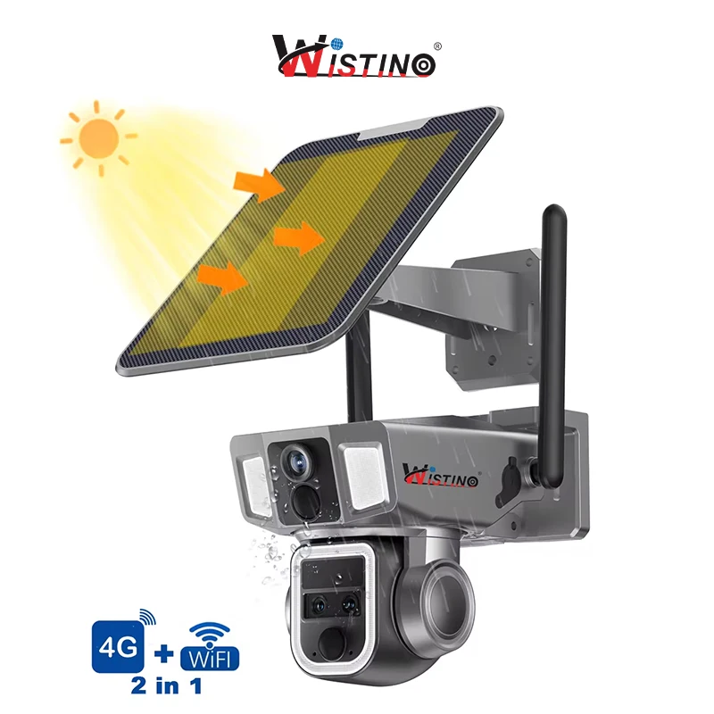 

Wistino 2K Solar Wireless 4G Cctv Camera Outdoor Motion Detection 360 Dual Lens Audio Night Vision Solar Wifi Camera 4G Sim Card