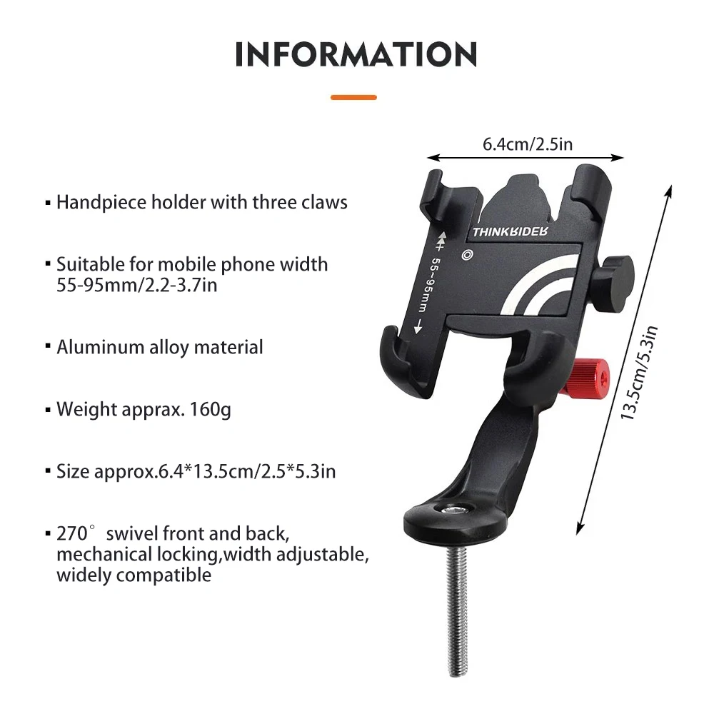 ThinkRider MTB Phone Mount Stand Bicycle Holder 270° Rotatable Aluminum Adjustable Bike Phone Holder