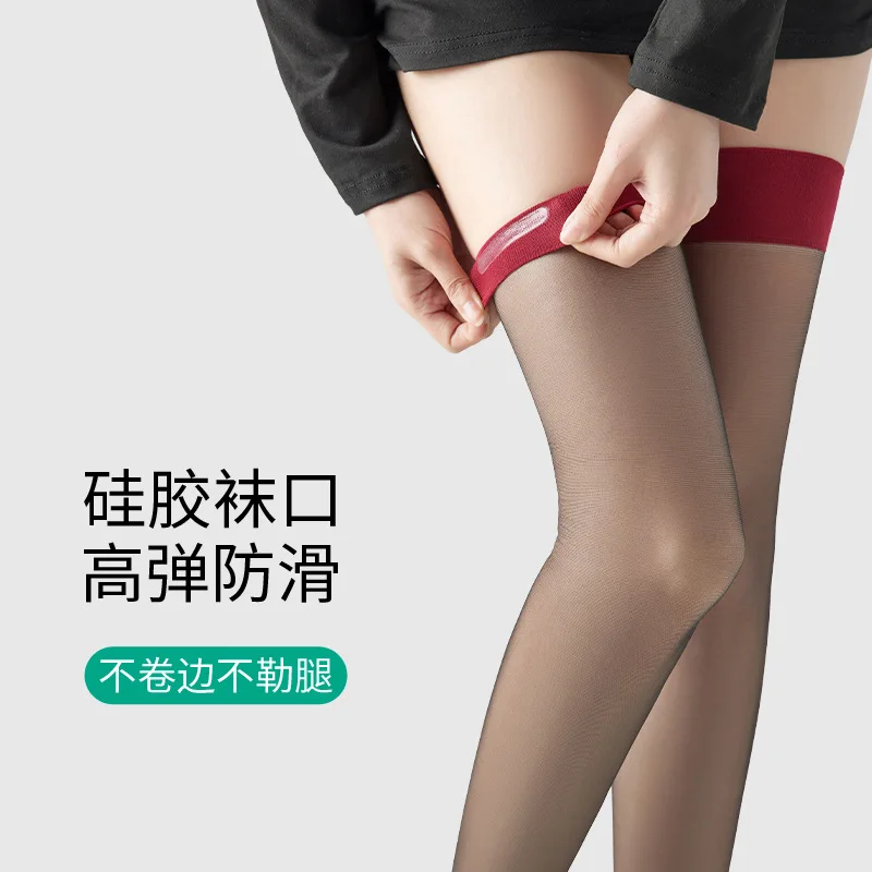 

Tall Red Edge Over-the-Knee Socks Summer Ultra-Thin Style0DNon-Slip Extended Stockings Sexy Pure Desire Black Silk Stockings