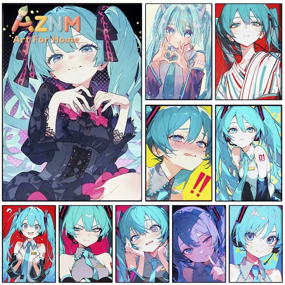 Hatsune Miku Gothic Lolita Style Collage Canvas Painting Unframed Anime Vocaloid Wall Art Poster for Bedroom Home Wall Decor