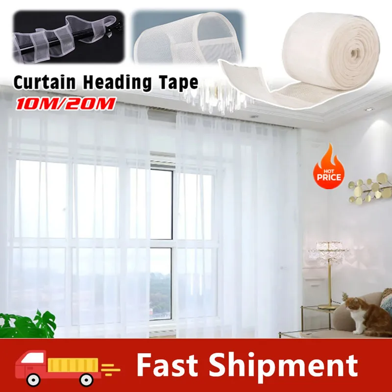 

10/20M Curtain Rod Heading Tape Pinch Pleat Transparent Rod Pocket Curtain Ribbon DIY Curtain Slide Installation Nylon Material