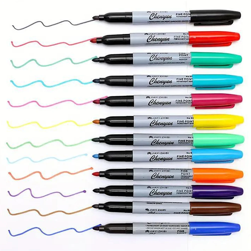 12 Colors Permanent Markers Fine Point, Works on Plastic,Wood,Stone,Metal and Glass for Kids Adult Coloring Doodling Marking