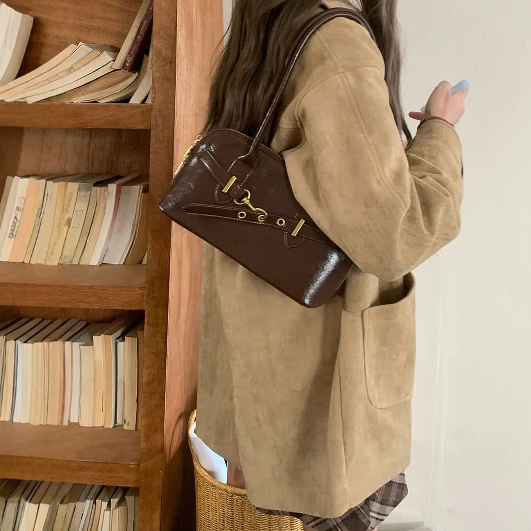 

Durable PU leather retro bowling bag, single-shoulder women's bag, armpit hand-carry large-capacity pillow bag