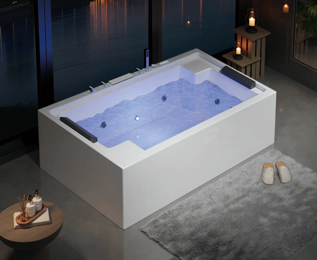 Luxury White standing Whirlpool Bathtub with Combo Massage for 2 Personpromote sales