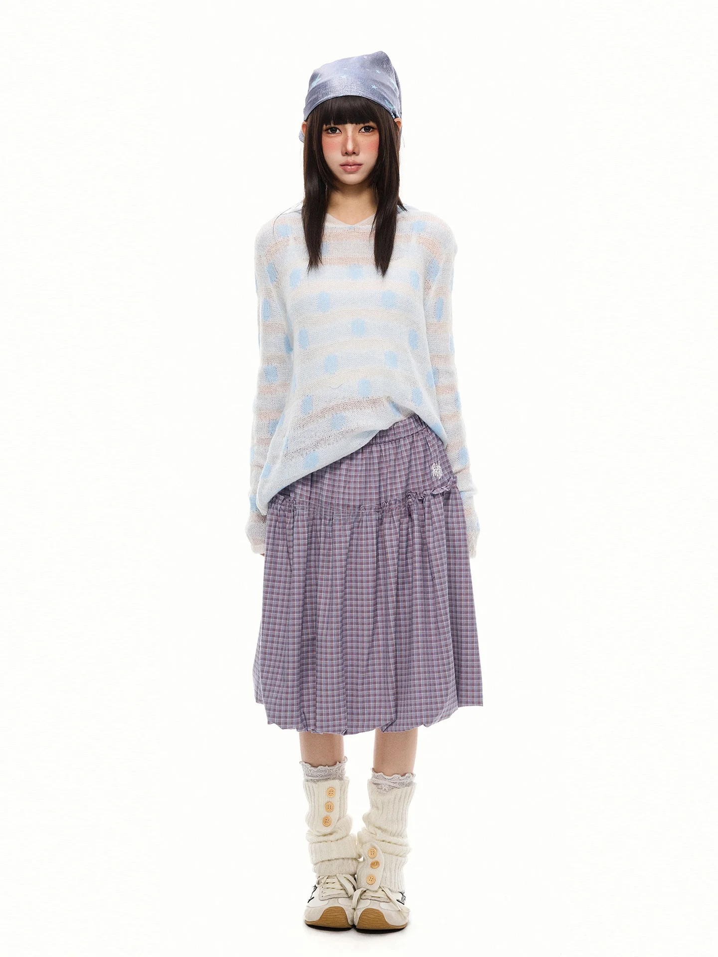 K787 American Retro Design Loose A-Line Skirt Women's Pleated Shape Half-length Simple Style Polyester Fiber Elastic Waist