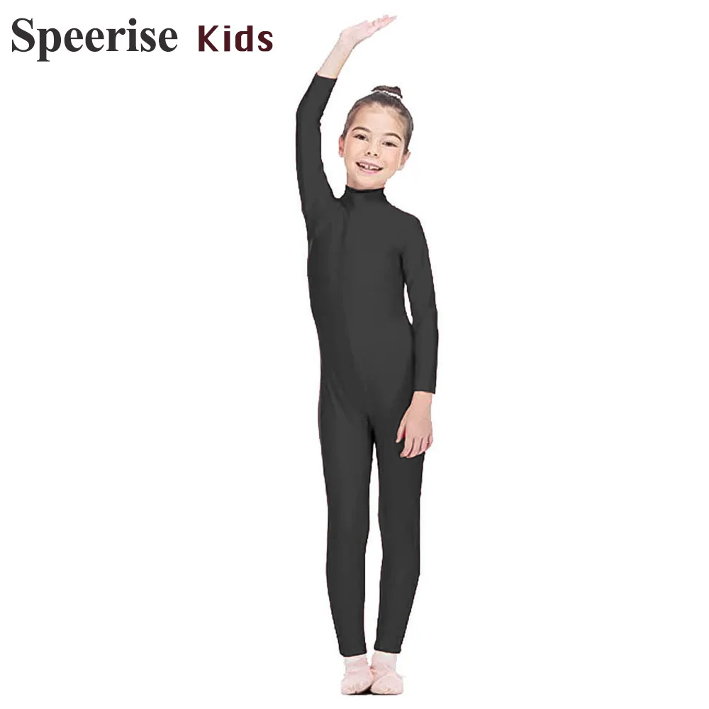 Child Spandex Nylon Unitard Long Sleeve Gymnastics One-Piece Suits Dance Leotard Dancewear Turtle Neck Jumpsuits For Teens Kid