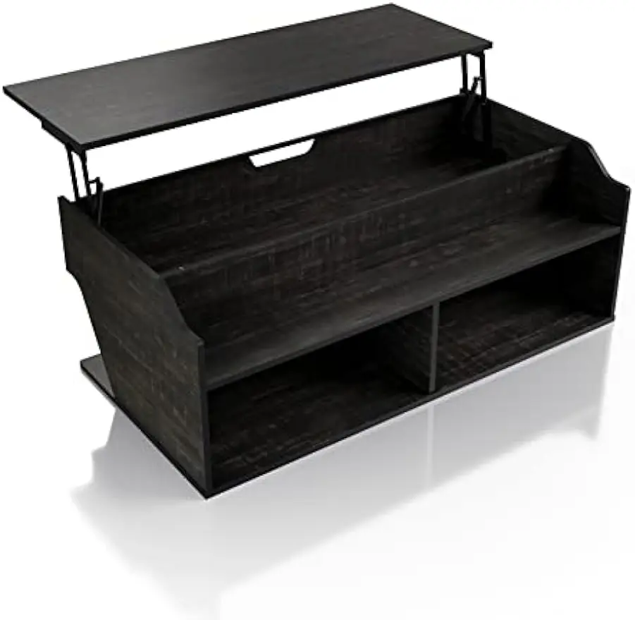 

Furniture of Ina Farmhouse Lift-Top Wood 45 in. Rectangle Coffee Table with 4 Open Shelves for Living, Bedroom,