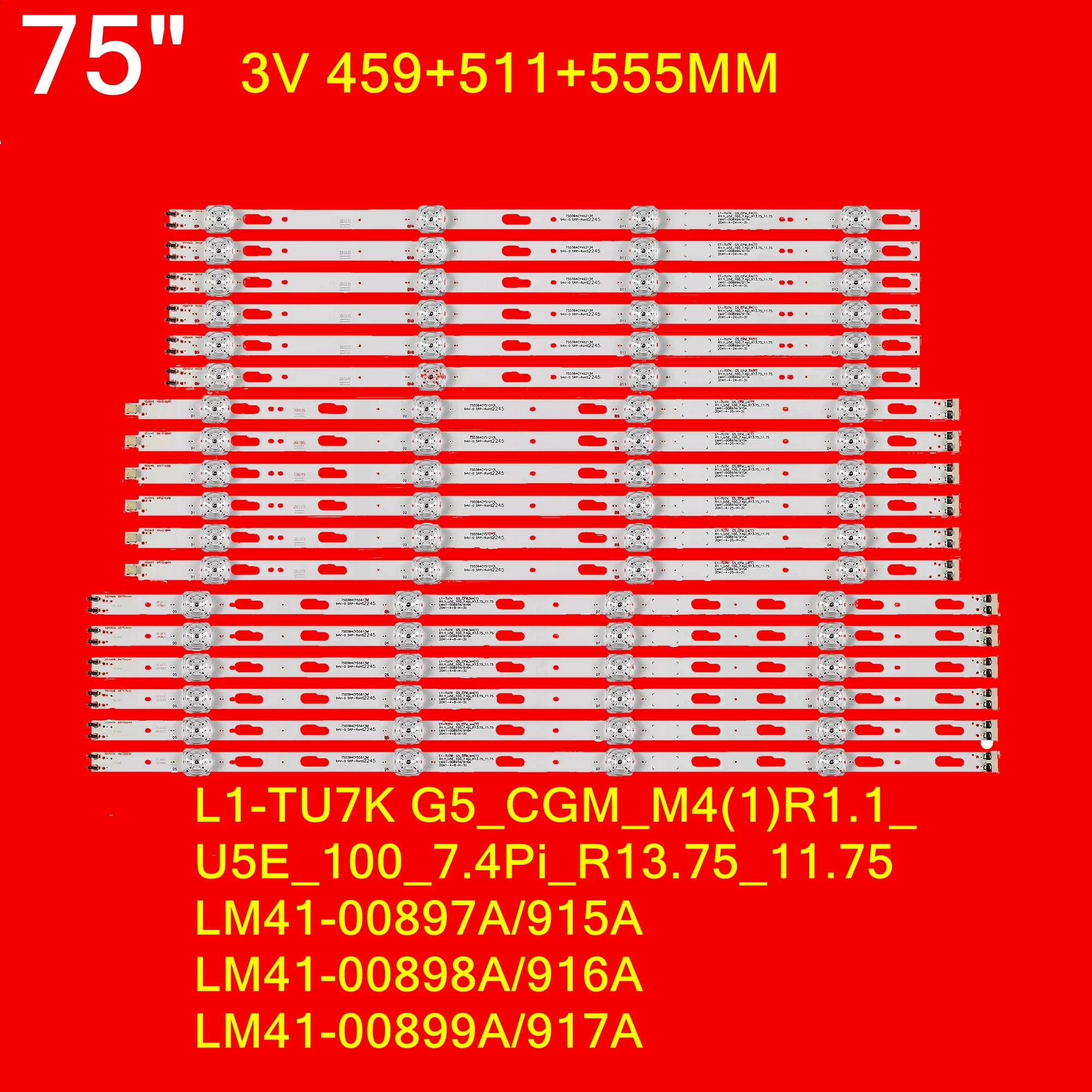 LED Backlight Strip for UA75TU8000JXXZ UN75TU700D UN75TU8000 CY-BT075HGEV1H L1-TU7K G5_CGM_M4(1)R1.1_U5E_100_7.4Pi_R13.75_11.75