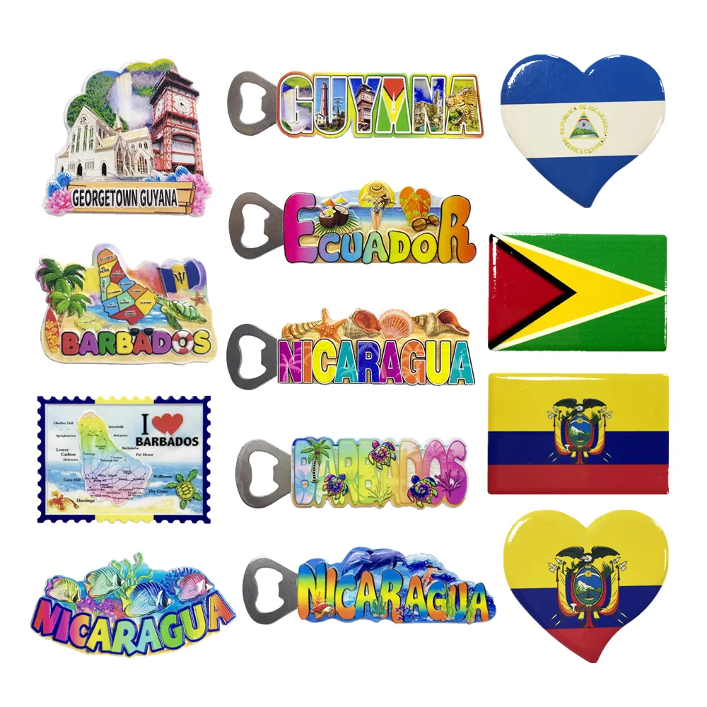 North America Barbados Ecuador Guyana Nicaragua Resin Fridge Magnets Souvenir Refrigerator Magnetic Refrigerator Stickers