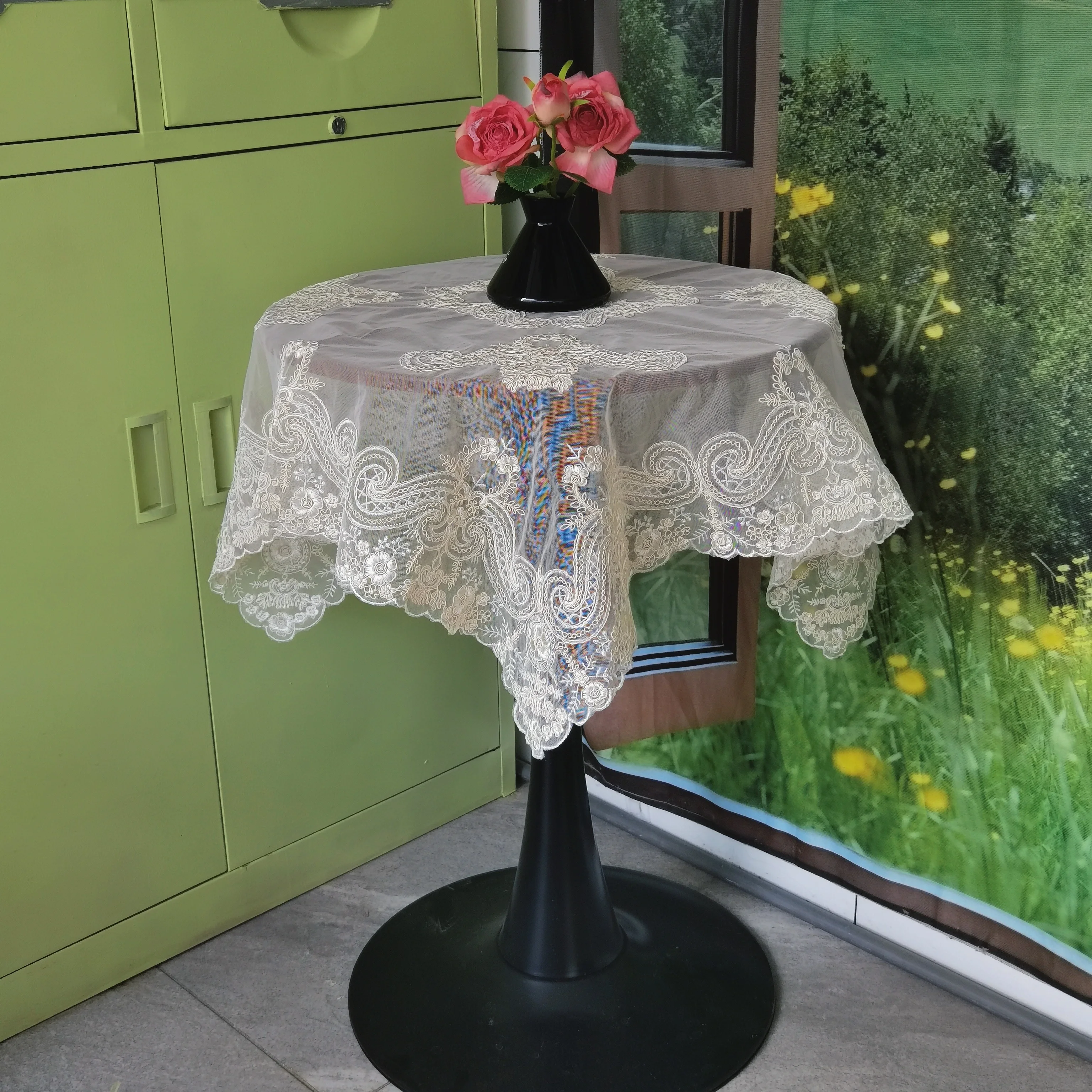 

Кружевная скатерть с вышивкой, роскошное кремовое квадратное покрывало для стола, свадебные скатерти из полиэстера, круглые скатерти, предметы декора для комнаты