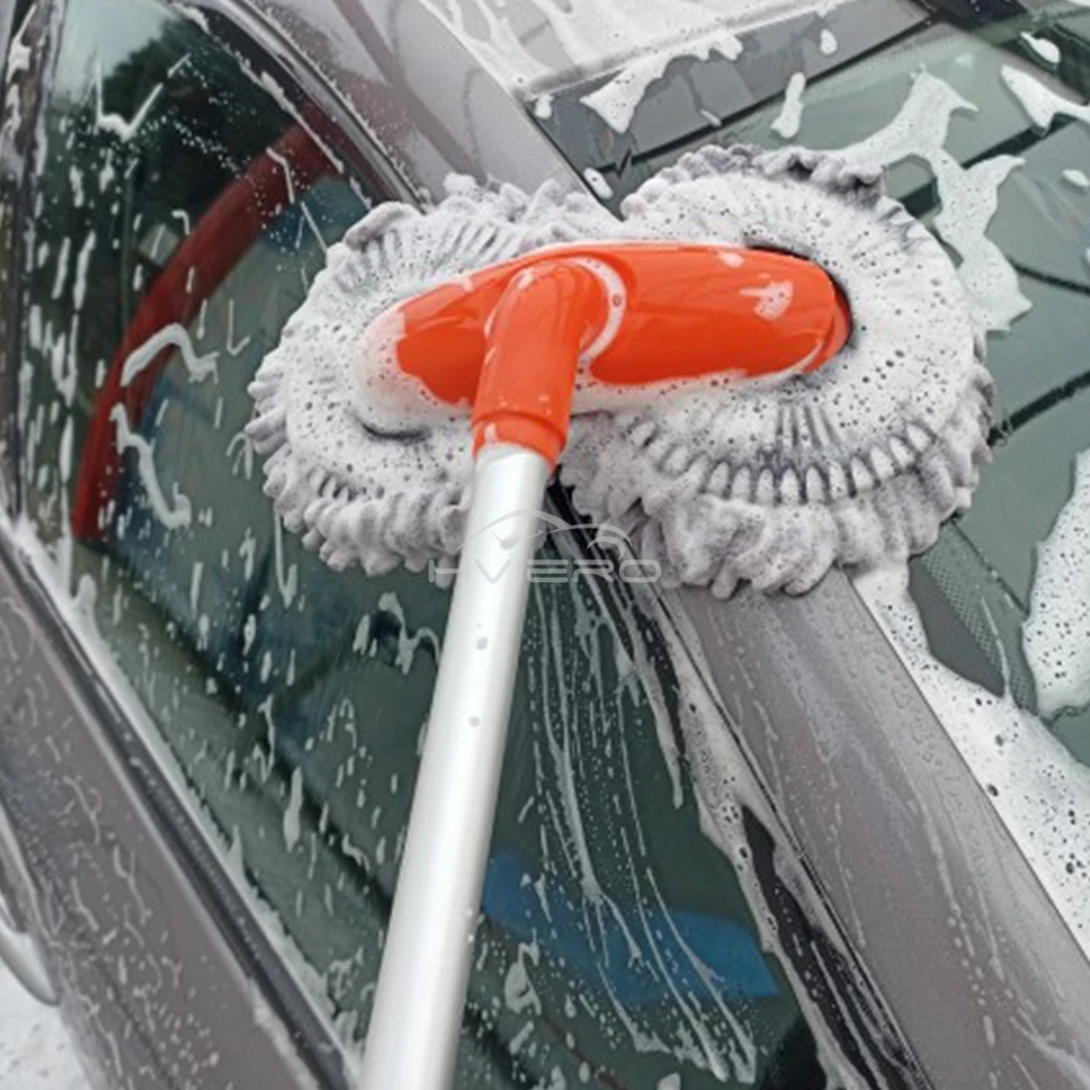 1pcs Multipurpose Car Cleaning Brush Washer Mop Chenille Double Brushs Head Roof Window Clean Three-Section Telescopic Wash Tool