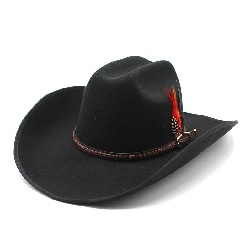 Retro Feather Tibetan Style Imitation Cashmere Women Men Large Wide Brim Yellowstone Cowboy Western Hat Cowgirl Cap  (56-59cm)