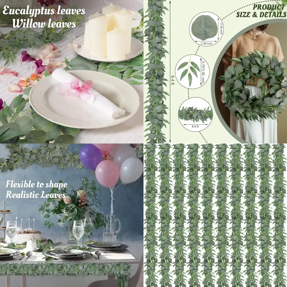 

Искусственная гирлянда из листьев эвкалипта ивы длиной 6,4 фута для свадеб и наружных украшений